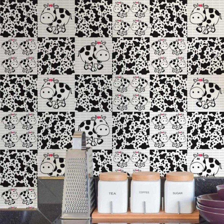 Papéis de Parede 9 PAPEL DE PAREDE ADESIVO AZULEJO VAQUINHAS 1044